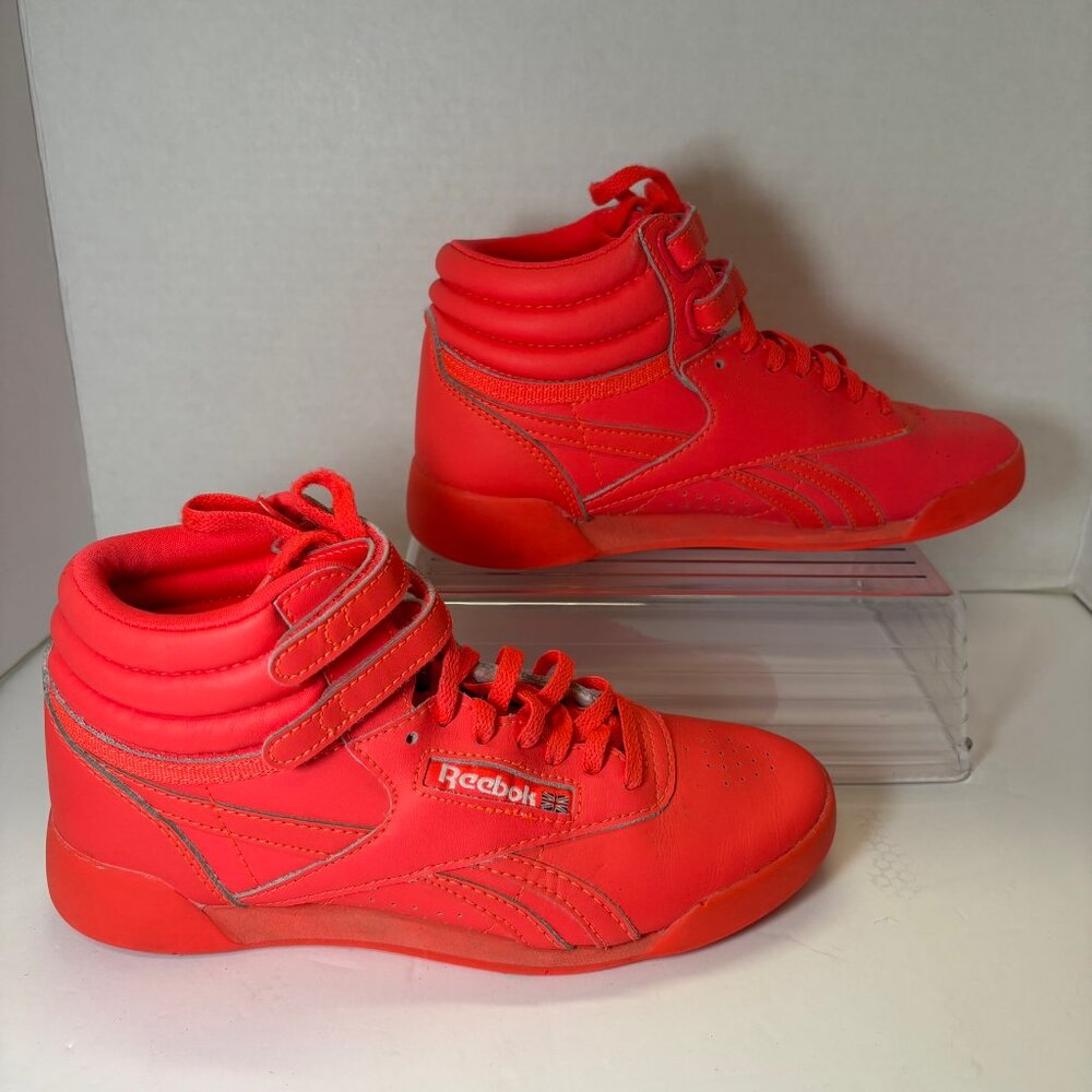 Reebok Classic Freestyle Hi GY7484 Kids Shoes Unisex Sz 3.5 RARE Red Orange